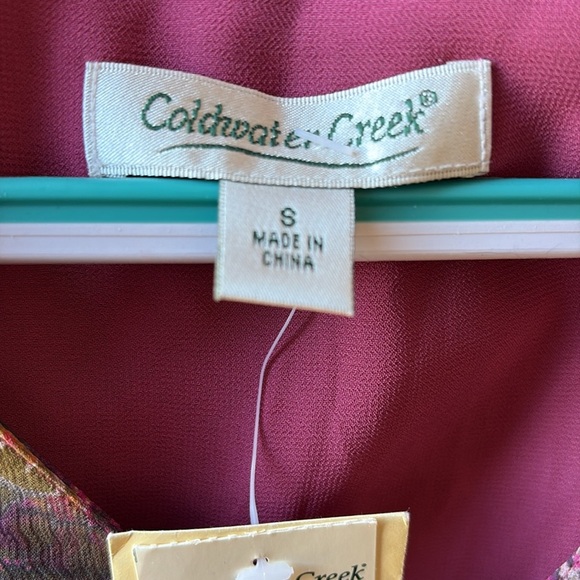 Coldwater Creek  silk blouse sheer sleeves  V-neck/buttons  pink blue sage NWT - Picture 3 of 15